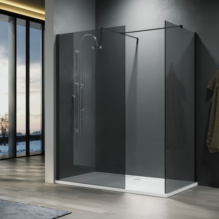 ELEGANT 1400x800mm Smoked Glass Walk-In Shower Enclosure 8mm Easy Clean (Inc. Shower Panels, Shower Tray+Waste)