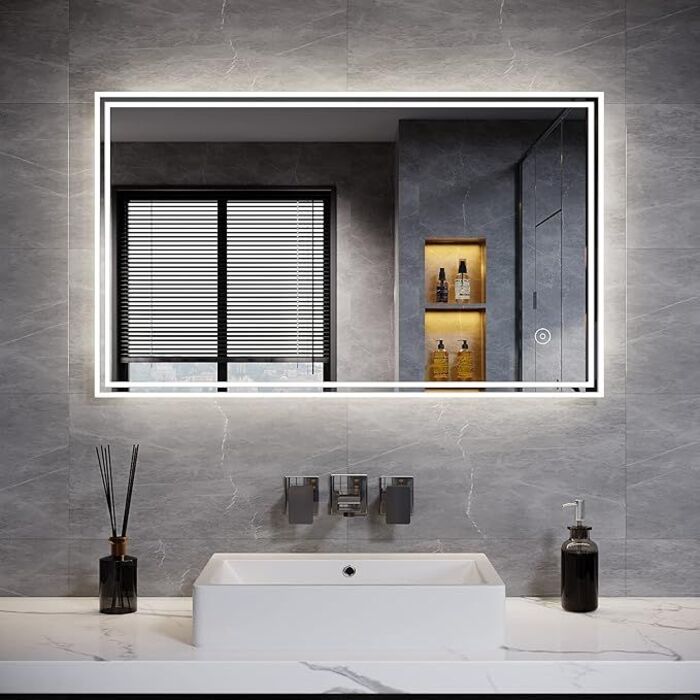 ELEGANT 1000 x 600mm LED Illuminated Bathroom Mirror with Anti-Fog, Dimmer & Touch Sensor