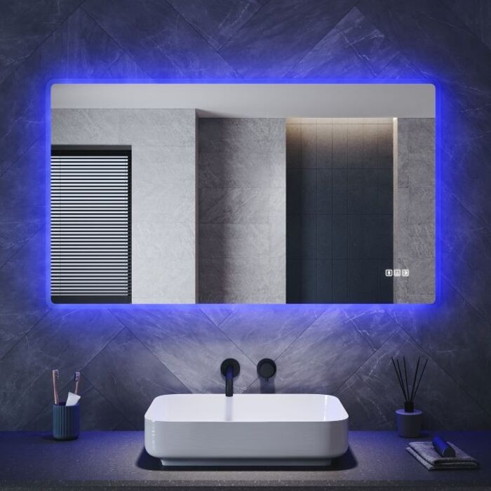 ELEGANT 1200 x 700mm LED Illuminated Bluetooth Mirror with Touch Sensor, Anti-Fog and Shaving Port