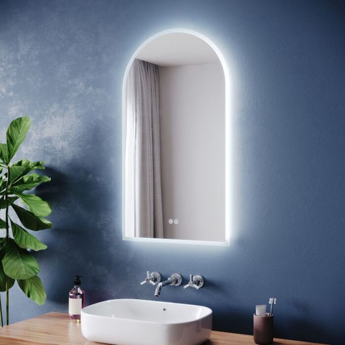 ELEGANT Arched 800 x 400mm LED Bathroom Mirror with Demister Pad & Shaver Socket