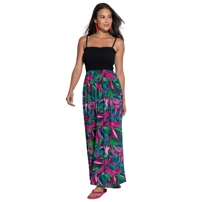 Pour Moi Emma Strapless Shirred Bodice Maxi Beach Dress - Black Multi - S - 10