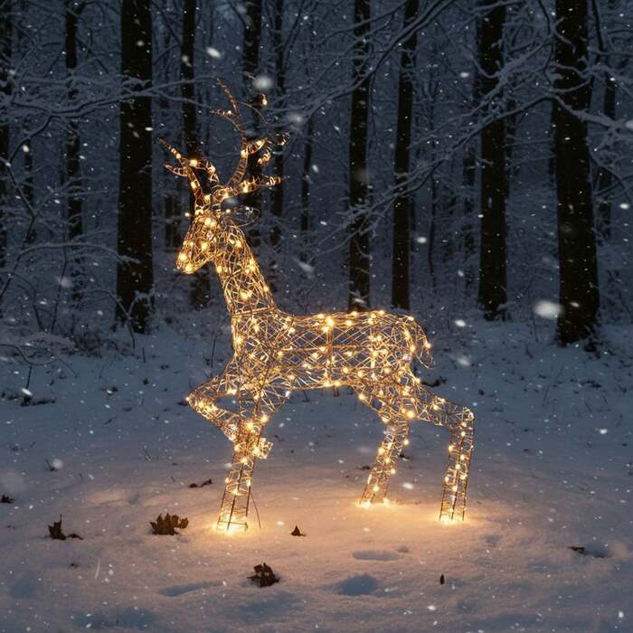 Christmas Reindeer Light - 1. 35M Brown Weave Light Up Stag with 200 White LEDs