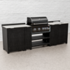 Draco Grills Teak Carbon Line Modular Outdoor Kitchen 4 Burner Black Stainless Steel Barbecue with Side Burner and Cabinet
