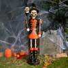 4ft Halloween Skeleton Nutcracker Orange and Black with Skull Staff and LED Lights