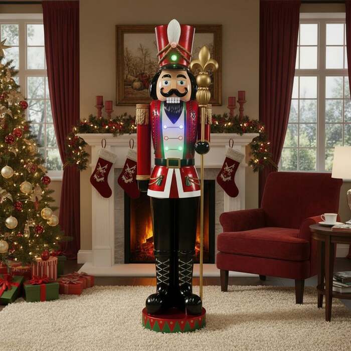 6. 5ft Traditional Christmas Red Giant Nutcracker with Multi LED Lights