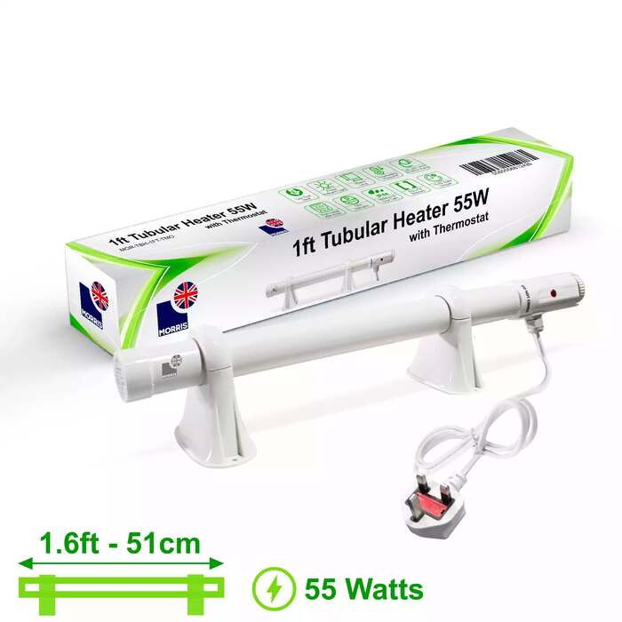 Morris 1ft Tubular Heater With Thermostat - Slimline 55 Watts - Thermostat Heat Range