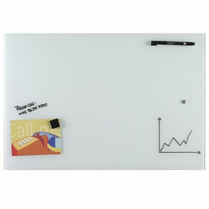 NAGA Magnetic Glass Noticeboard WHITE 40 x 60cm