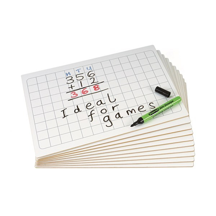 Show-me MDF Rigid A4 Whiteboards Gridded Pack of 10