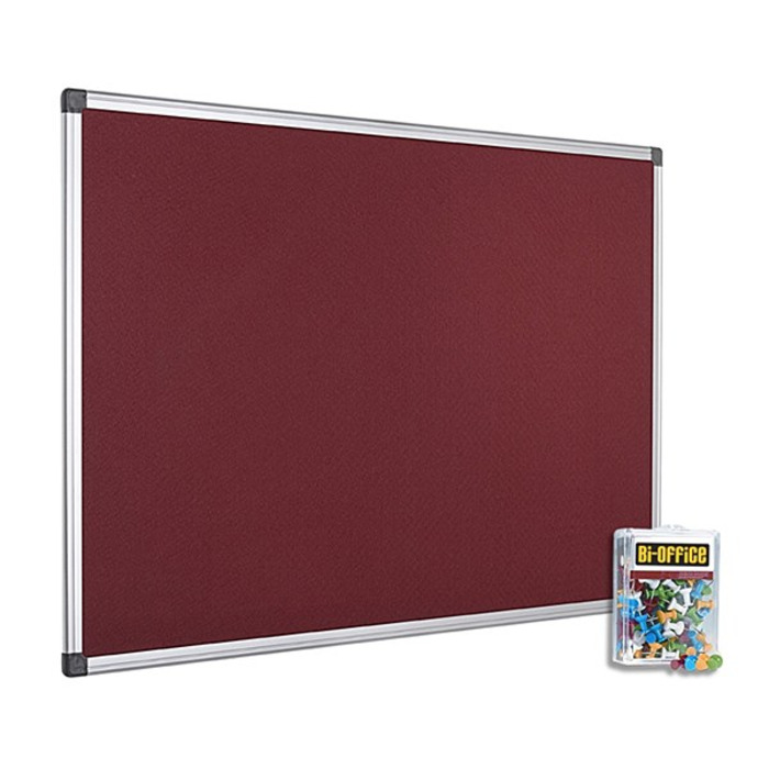 Bi-Office 1200x1200mm Burgundy Felt Noticeboard and Pins