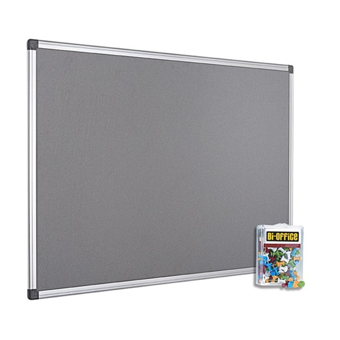 Bi-Office 1200x900mm Grey Felt Noticeboard and Pins