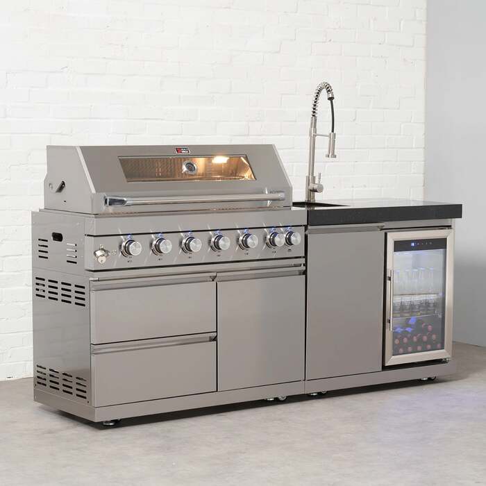 Draco Grills 6 Burner BBQ Modular Outdoor Kitchen with Sink and Fridge Unit, Mid May 2026