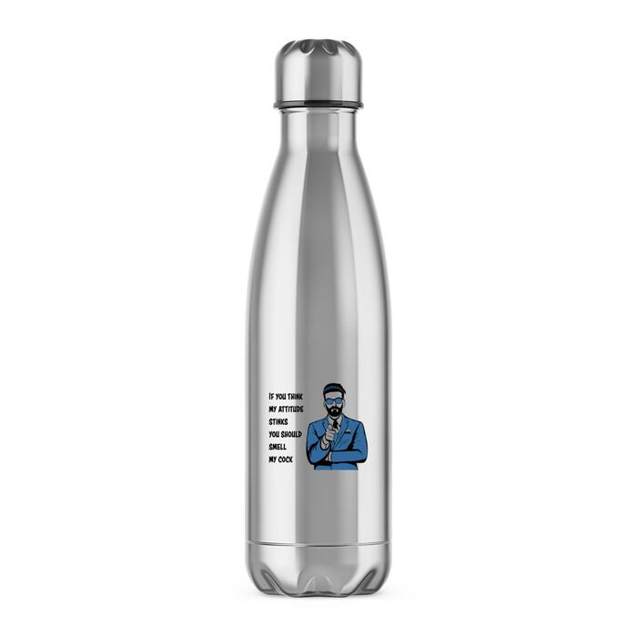 Attitude Stinks Smell My Cock Water Bottle - Silver, One