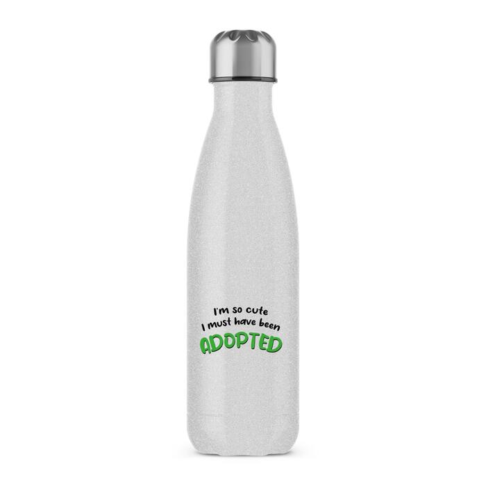 So Cute I'm Adopted Water Bottle - Silver Glitter, One