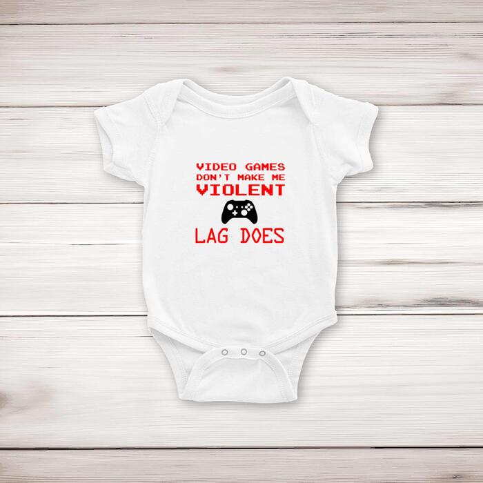 Video Games Don't Make Me Violent Babygrow - White, 3-6 Months