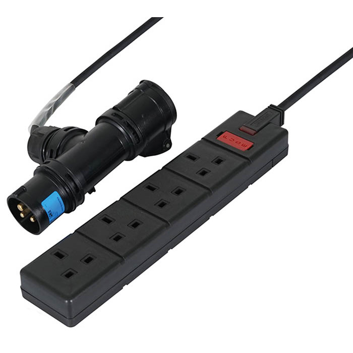 16A T Connect to 4 Way 13A Extension Lead with Titanex Rubber Cable - 0. 35m