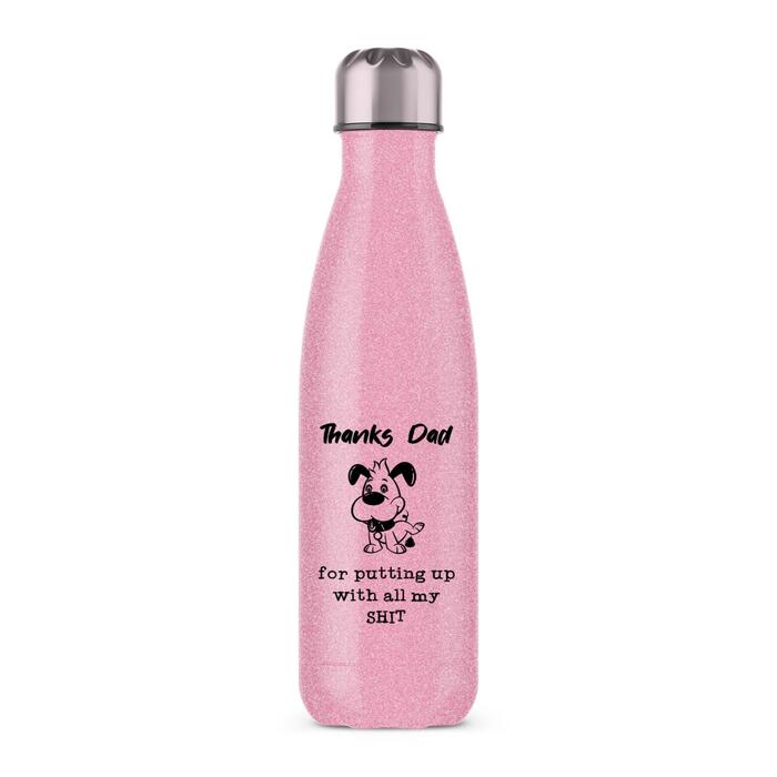 Thanks Dad - All My Shit Water Bottle - Pink Glitter, One