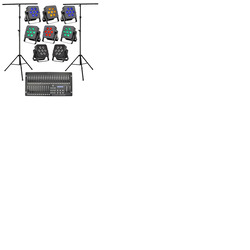 Stage Lighting Package with 8 RGBWA & UV LED Par Cans, Stands & Controller