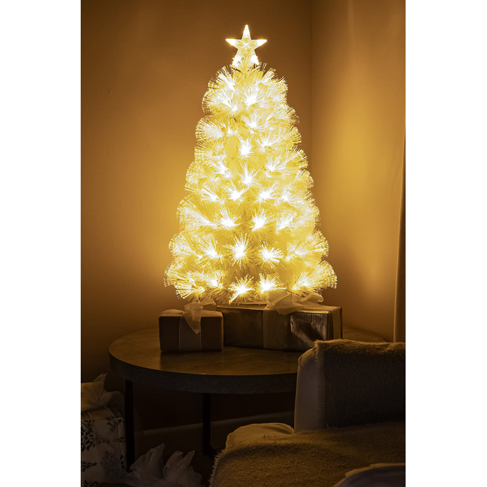White Fibre Optic Christmas Tree with Feathery Warm White Fibre Optic Lights 2ft - 7ft, 3FT