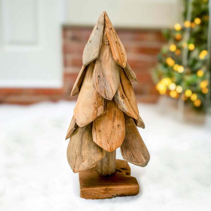 Natural Teak Wooden Christmas Tree - 30cm