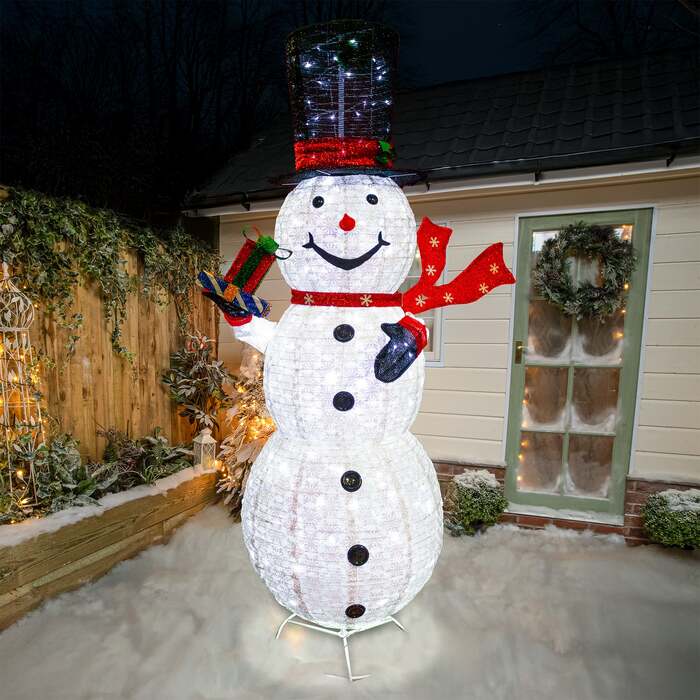 Christmas Snowman Lights - 2. 4M Pop-Up Outdoor Light Up Snowman with 270 White Twinkling LEDs