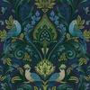Peacock Damask Textured Vinyl Wallpaper Blue / Green Grandeco A67802