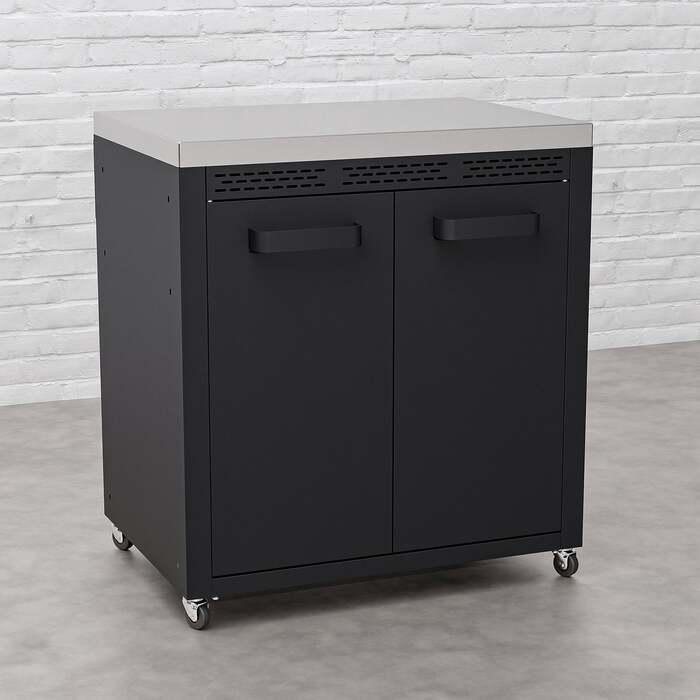 Draco Grills Titan Outdoor Kitchen Black Double Door Cabinet with Stainless Steel Top, Late February 2026