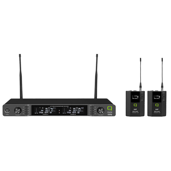 Beltpack Wireless Microphone System UHF Dual Channel Diversity 606-614MHz
