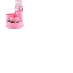Exerz Desk Organiser with Safety Scissors, Ruler, Eraser, Clips - Pink