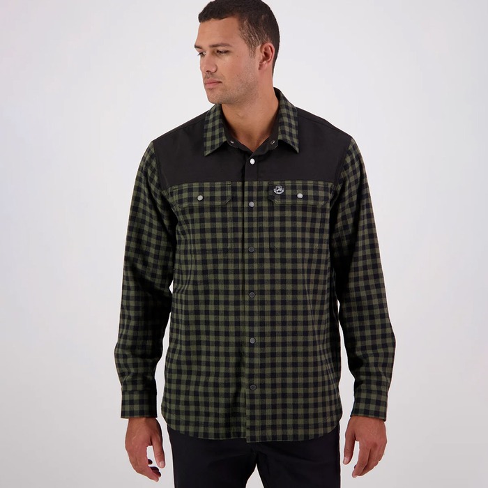 Swanndri Men's Marton Stormshield Long Sleeve Shirt Dark Olive / Black L