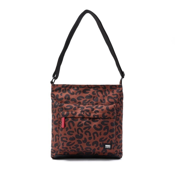 Roka London Kennington B Recylcled Canvas Bag Scarlet Leopard Print Medium