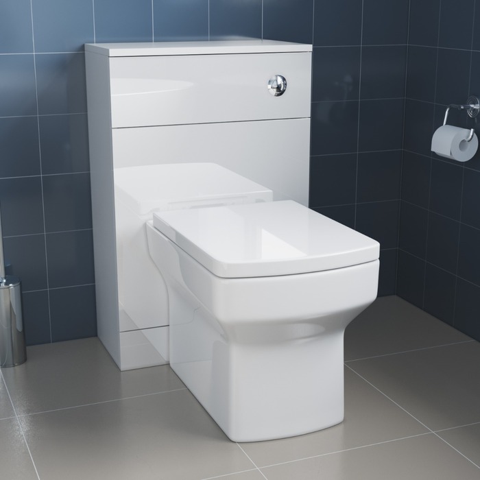 ELEGANT Slimline Gloss White Back To Wall Square Toilet Unit (500 x 252 x 770mm )