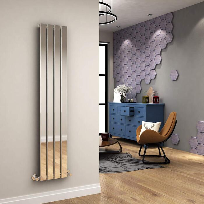 ELEGANT 1600x300mm Designer Chrome Vertical Flat Panel Column Radiator