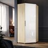 ELEGANT Corner Wardrobe with 2 Hanging Rails and 5 Storage Shelves Modern White Oak
