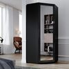 ELEGANT Corner Mirrored Wardrobe with 2 Hanging Rails and 5 Storage Shelves Black