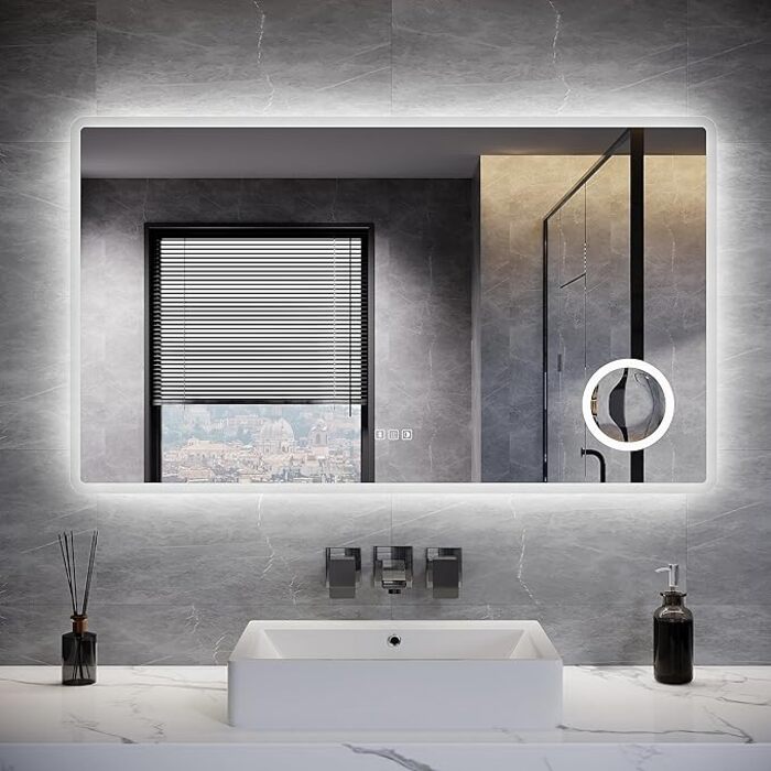 ELEGANT 1200 x 700mm Bluetooth Bathroom Mirror with Touch Sensor and Anti-Fog