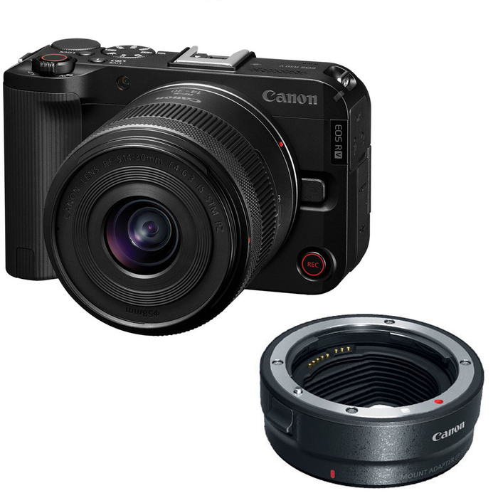 Canon EOS R50 V Mirrorless Camera with RF-S 14-30mm f/4-6. 3 IS STM PZ Lens with EF-EOS R mount adapter