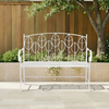 Antique White Leaf Design Rustic Metal Garden Bench
