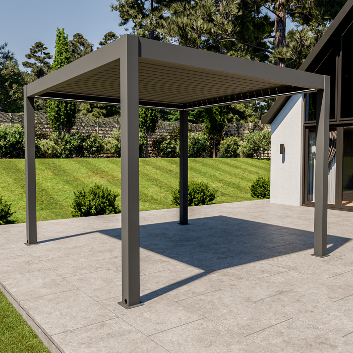Bracken Outdoors Eclipse Plus 3m x 3m Grey Square Motorised Aluminium Garden Pergola with Lights, Mid March 2026
