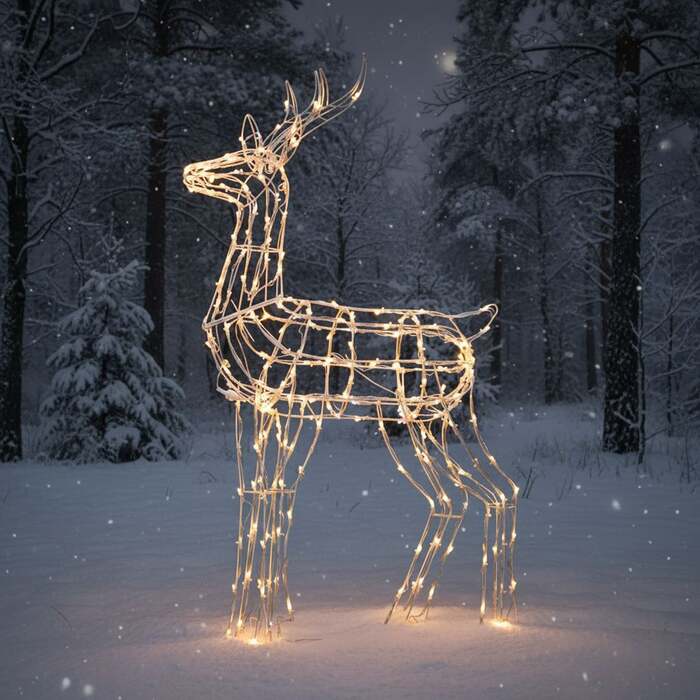 Christmas Reindeer Light - 1. 2M White Wire Outdoor Light Up Stag with 230 White LEDs