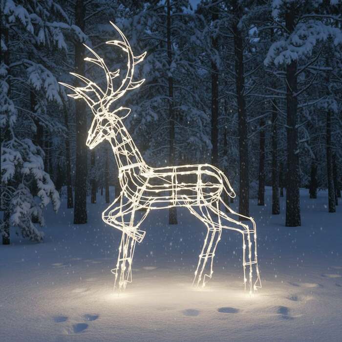 Christmas Reindeer Light - 1. 35M White Wire Light Up Stag with 200 White LEDs