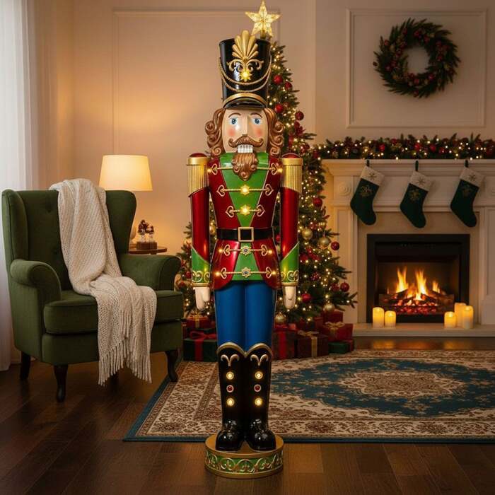 5. 5ft Large Traditional Christmas Nutcracker Soldier - Multi-Coloured with LED Lights