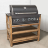 Draco Grills Teak Modular Outdoor Kitchen BBQ Unit with Black Stainless Steel 4 Burner Barbecue