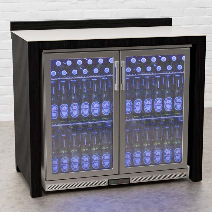 Draco Grills Teak Carbon Line Stainless Steel Double Fridge Cabinet with Ceramic Top