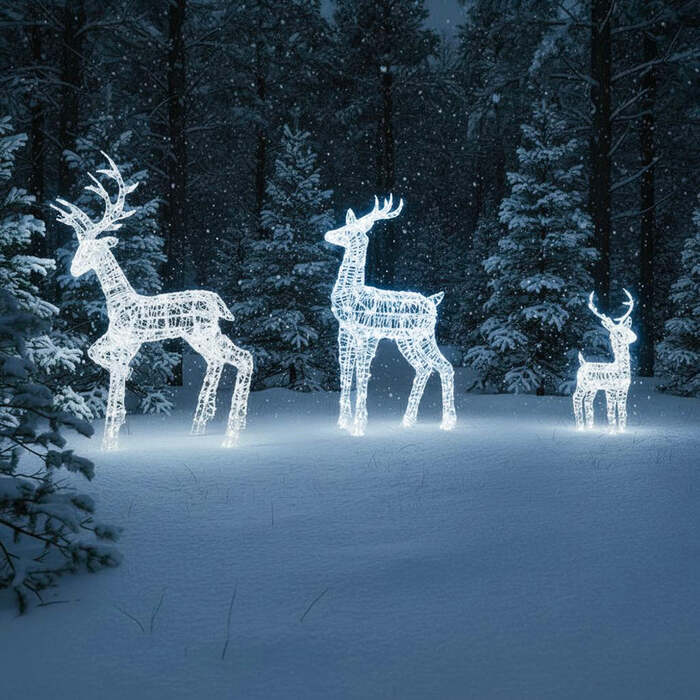 Outdoor Light Up Acrylic Christmas Reindeer Stags and Baby Set