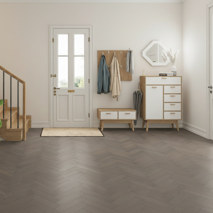 Lusso Uniqo Herringbone Smoked Grey Whitewashed Engineered Oak