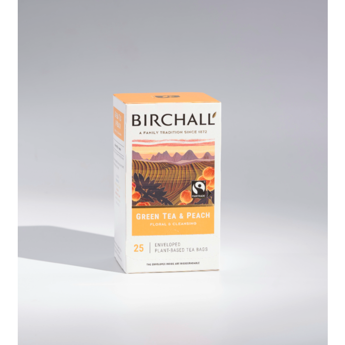 Birchall Green Tea & Peach - 25 Enveloped Plant-Based Tea Bags