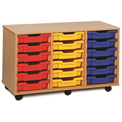 18 Shallow Tray Unit Maple Finish Red/Yellow/Blue Mix Trays