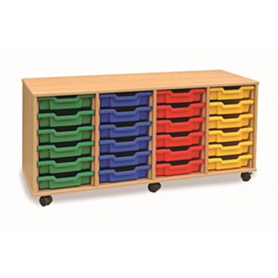 24 (6x4) Shallow Tray Unit Maple Finish Red/Yellow/Blue Mix Trays