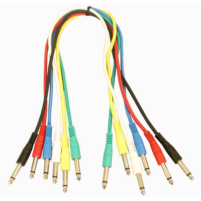 Jack Patch Leads Mono 1/4"  - Pack of Six 600mm Long Six Colours Supplied