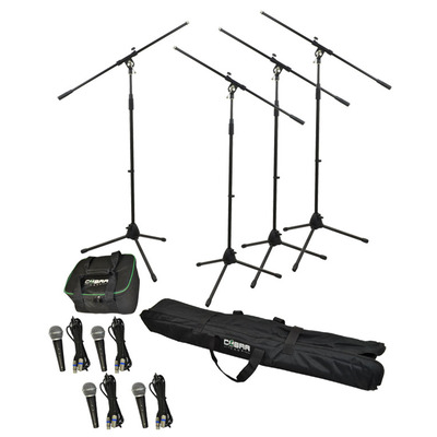 Set of 4 Microphones, Stands, Leads and Bags For Speech & Vocals
